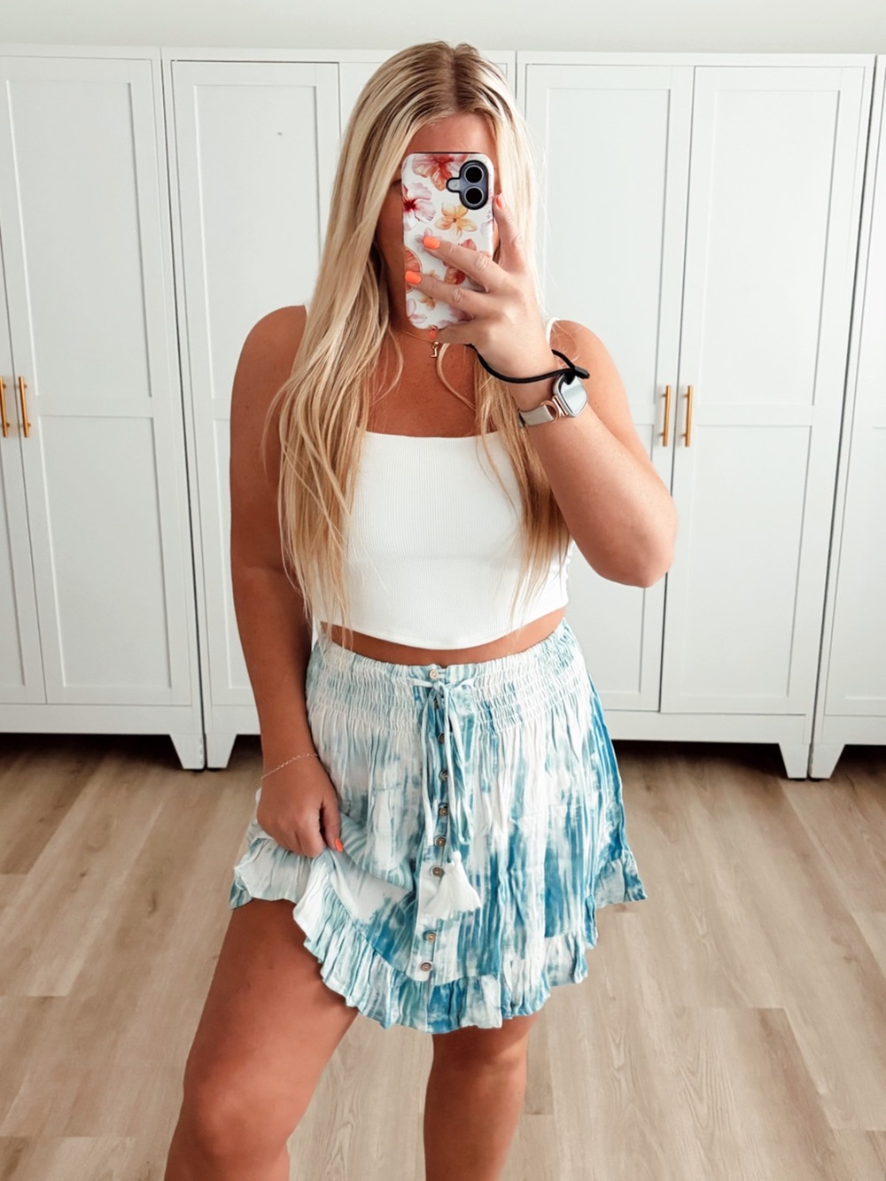 🆕 NWT blue green and white tie dye high waisted mini skirt